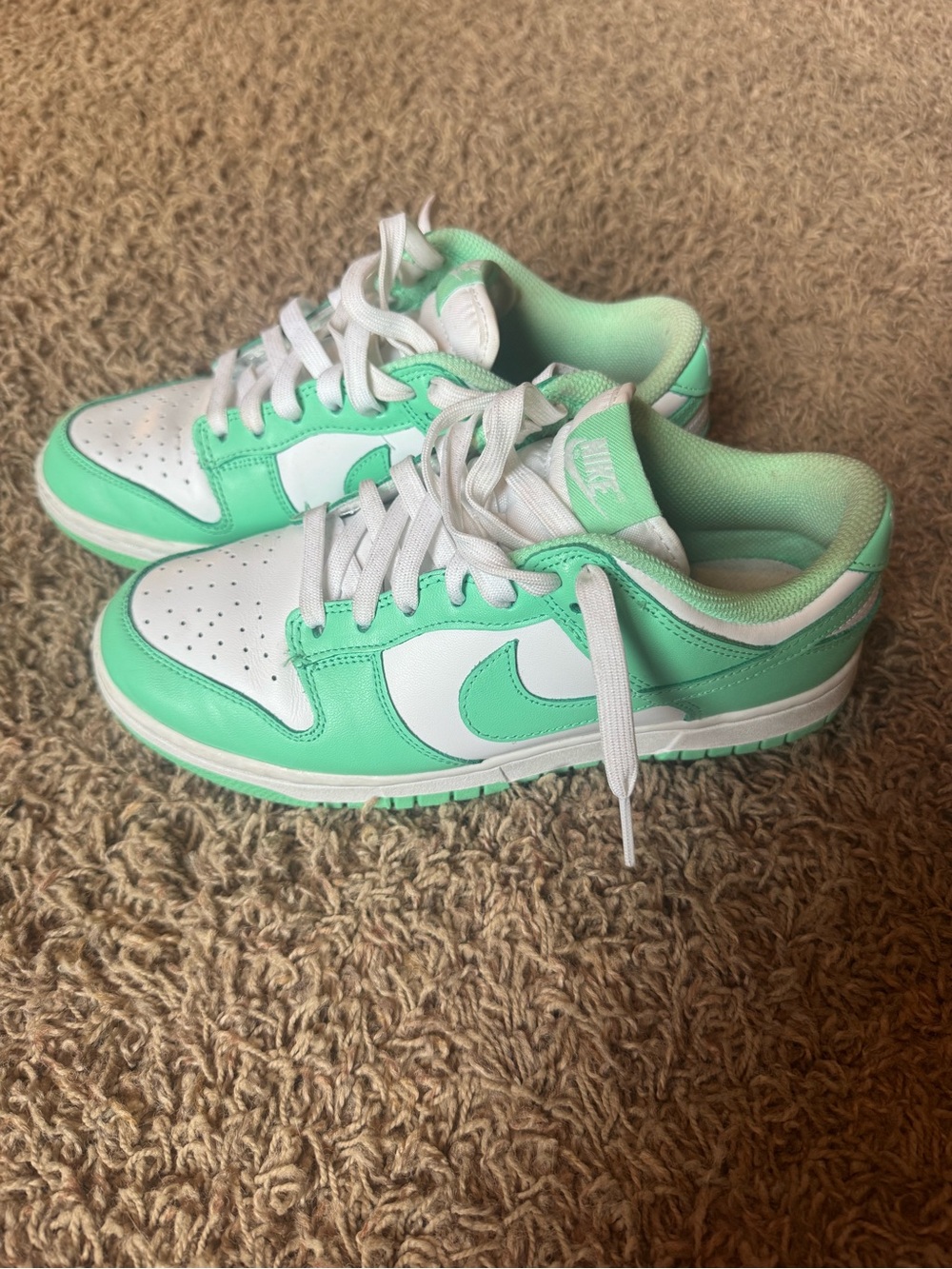Mint Green and White Low-Top Nike Dunks